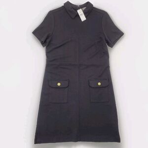 Loft Dress Black Collared Gold Button Pockets Preppy Academia Size Small NEW